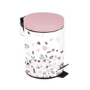 Pedálos szemetes, növény mintával, 3 literes, fehér-rózsaszín - LEAFS