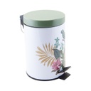 Pedálos szemetes, papagáj mintával, 3 literes, fehér-sötétzöld - VOLIERE