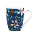 Porcelán bögre 335 ml, sötétkék virágos - FEVRIER