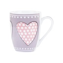 Porcelán bögre 340 ml, pasztell lila 3 szív mintával - MON PETIT COEUR