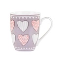 Porcelán bögre 340 ml, pasztell lila kicsi szív mintával - MES PETITS COEURS