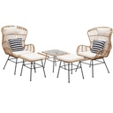 Rattan kertibútor-szett, asztallal és 2 lábtartós fotellel, törtfehér - SEYCHELLES