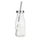 Szívószálas üveg fehér csillag mintával, fém tetővel, 300ml - MILKY