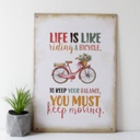 Táblakép, bicikli, 17x24 cm, törtfehér - KEEP MOVING