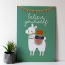 Táblakép, láma, 27x39 cm, zöld - NO DRAMA LAMA