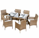 Technorattan kerti étkezőasztal szett, 7 részes, natúr-krémszínű - SOUS LE SOLEIL