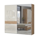 Tolóajtós magasfényű gardróbszekrény, 230x224 cm, tükörrel, törtfehér-diófa - ALIZE