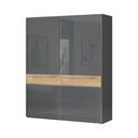 Tolóajtós magasfényű gardróbszekrény, 182x221 cm, antracit-tölgy - BISE