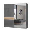 Tolóajtós magasfényű gardróbszekrény, 230x224 cm, tükörrel, antracit-tölgy - BISE