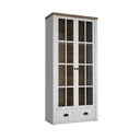 Tölgy kétajtós vitrines szekrény, 2 fiókkal, fehér - ENGLISH COTTAGE