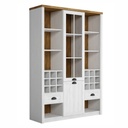 Tölgy vitrines tálalószekrény, bortartó rekeszekkel, fehér - ENGLISH COTTAGE