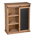 Tömörfa tolóajtós tálalószekrény, 2 polccal, fenyő-fekete - SCOOL