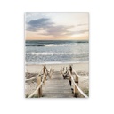 Üveg falikép, tengerpart lépcsővel, 50x70 cm, kék-narancssárga - SUNRISE