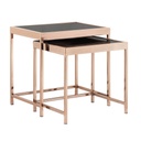 Üveg dohányzóasztal szett, króm lábakkal, 2 db, rosegold-fekete - ANDROMEDE