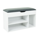 Ülőkés nyitott cipőtároló nyitható fedéllel, fehér-szürke - SABOLONG