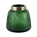 Üveg váza, leveles mintával, arany peremmel, zöld - BOTANIC
