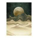 Vászon falikép, Hold absztrakt hegyekkel, 75x100 cm, zöld-arany - LUNE