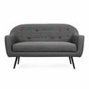2 személyes skandináv kanapé, színes gombokkal, szürke - DANDY