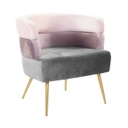 Bársony szövet fotel, rózsaszín-szürke - AURORE