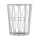 Fém kosaras kisasztal, fekete vázzal, fa - GRILLE