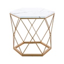 Hatszög alakú dohányzóasztal, rombuszos vázzal, fehér-arany - TENERIFE