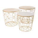 Kerek asztalka szett, geometrikus vázzal, 3 db, arany - GOBI