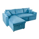 Kinyitható L-alakú kanapé, ágyneműtartóval, világoskék - STUART