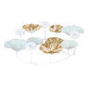 Levelekkel díszített kerek mécsestartó, fehér-arany - OMOUT