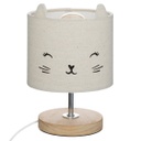 Macskás asztali lámpa, fa talppal, krémszínű - MINOU