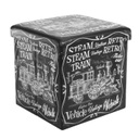 Összehajtható puff retro mozdonyos mintával - TRAIN RETRO