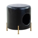 Műbőr puff, macskaházzal, arany lábakkal, fekete - PIFPUF