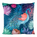 Páva és növénymintás díszpárna, 45x45 cm, sötétkék - PAVLINMANIA