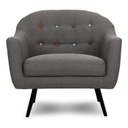 Skandináv szürke fotel, színes gombokkal - DANDY