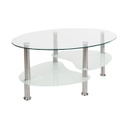 Üveg dohányzóasztal, ovális, 2 polccal - BERGEN