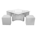 Üveglapos dohányzóasztal 4 puffal - JEU DE CUBES