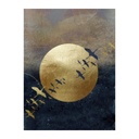 Vászon falikép, Hold madarakkal, 75x100 cm, kék-arany - LUNE