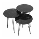 Márvány mintás asztalka szett, 3 db, fekete - MARBRE