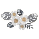 Virágos fali dekoráció kompozíció, levelekkel, fehér-szürke - PRINTEMPS