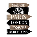 Irányjelző tábla fali dekoráció, városok, fekete-fa - PAR OU?