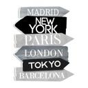 Irányjelző tábla fali dekoráció, városok, szürke-világoskék - PAR OU?