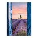 Vászon falikép, ablak a levendulamezőre, 60x80 cm, kék-lila - LAVENDES