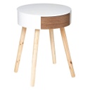 Kerek éjjeliszekrény, fa mintás fiókkal, fehér - ST OUEUN