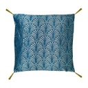 Art déco mintás párna, rojtokkal, 40x40 cm, olajkék-arany - ART DECO