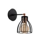 Fali lámpa, fém búrával és réz részletekkel, fekete - JUPON