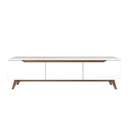 Kétajtós TV állvány, polcokkal, fehér-dió - ISLANDE