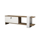Modern TV állvány, tárolórésszel, fehér-diófa - ISLANDE