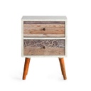 Vintage stílusú éjjeliszekrény, 2 fiókkal, fehér-fa - BAMAKO