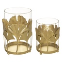 Üveg mécsestartó szett, ginko biloba díszítéssel, 2 db, arany - GINKOMAGIE