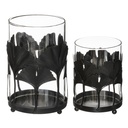 Üveg mécsestartó szett, ginko biloba díszítéssel, 2 db, fekete - GINKOMAGIE