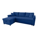 Kinyitható L-alakú szövetkanapé, ágyneműtartóval, kék - STUART